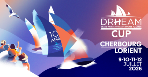 Affiche de la Drheam Cup 2026 célébrant les 10 ans de la course au large entre Cherbourg-en-Cotentin et Lorient.