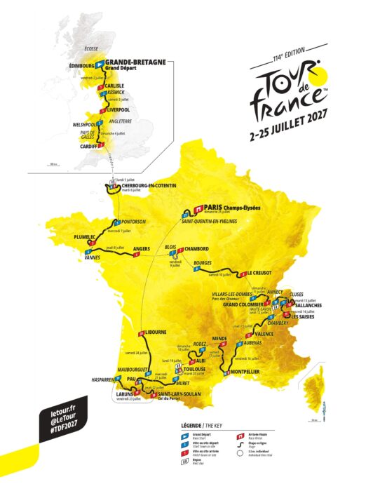 Carte Tour de France 2-25 Juillet 2027